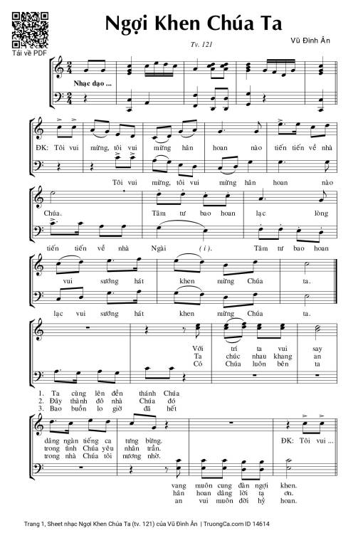 Sheet nhạc PDF bài Ngợi Khen Chúa Ta (tv. 121)