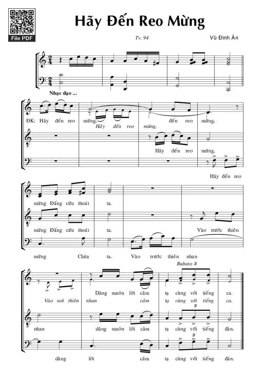 Sheet nhạc PDF bài Hãy đến Reo Mừng (tv. 94)