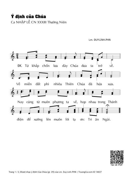 Sheet nhạc PDF bài ý định Của Chúa (gr. 29)
