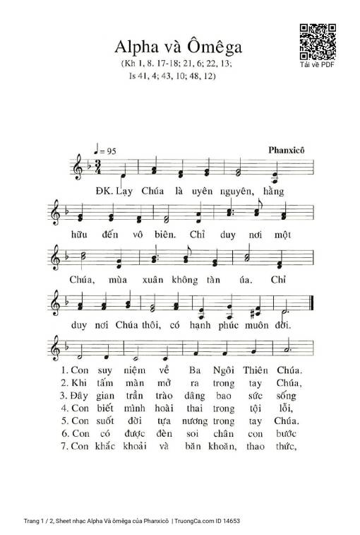 Sheet nhạc PDF bài Alpha Và ômêga