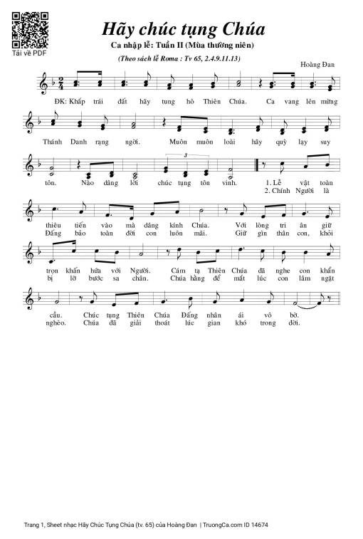 Sheet nhạc PDF bài Hãy Chúc Tụng Chúa (tv. 65)