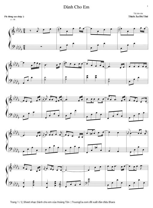 Sheet nhạc PDF bài Dành cho em Piano sheet