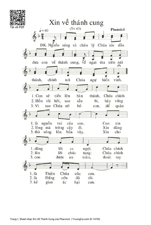 Sheet nhạc PDF bài Xin Về Thánh Cung