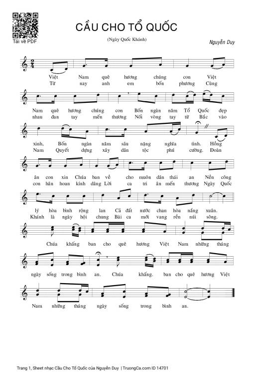 Sheet nhạc PDF bài Cầu Cho Tổ Quốc