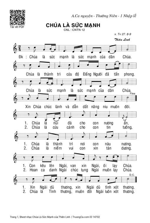 Sheet nhạc PDF bài Chúa Là Sức Mạnh