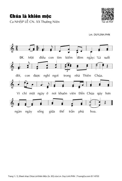 Sheet nhạc PDF bài Chúa Là Khiên Mộc (tv. 83)