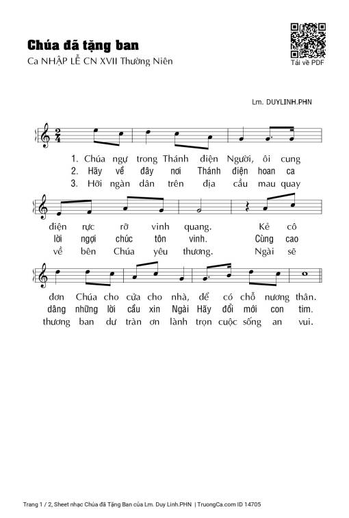 Sheet nhạc PDF bài Chúa đã Tặng Ban
