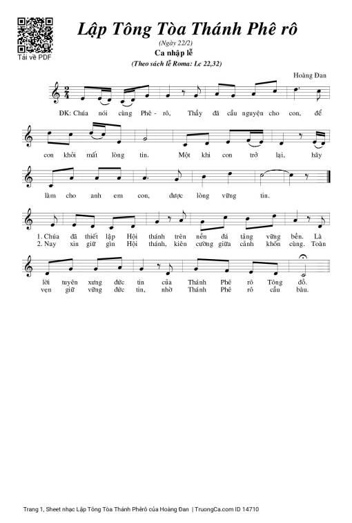 Sheet nhạc PDF bài Lập Tông Tòa Thánh Phêrô