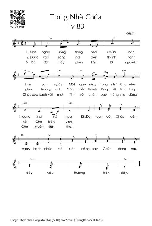Sheet nhạc PDF bài Trong Nhà Chúa (tv. 83)