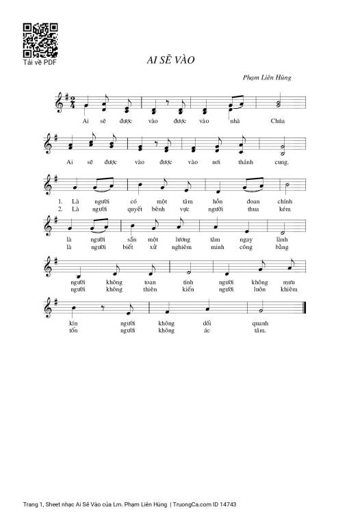 Sheet nhạc PDF bài Ai Sẽ Vào - Lm. Phạm Liên Hùng