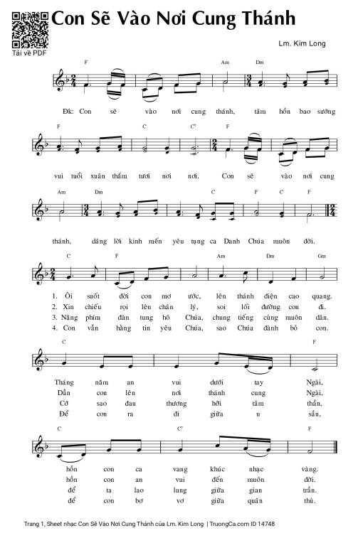 Sheet nhạc PDF bài Con Sẽ Vào Nơi Cung Thánh