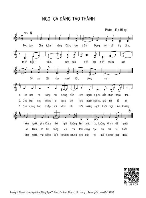 Sheet nhạc PDF bài Ngợi Ca đấng Tạo Thành