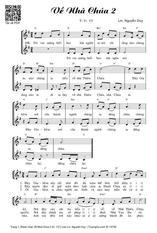 Sheet nhạc PDF bài Về Nhà Chúa 2 (tv. 121)