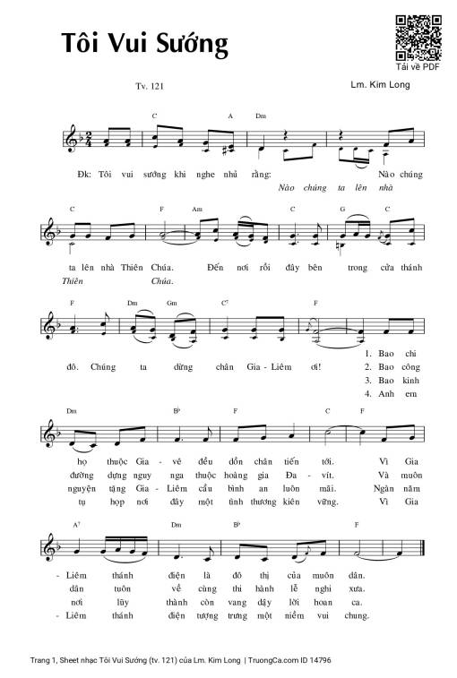 Sheet nhạc PDF bài Tôi Vui Sướng (tv. 121)