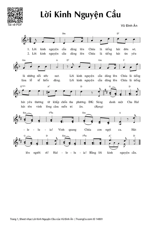Sheet nhạc PDF bài Lời Kinh Nguyện Cầu