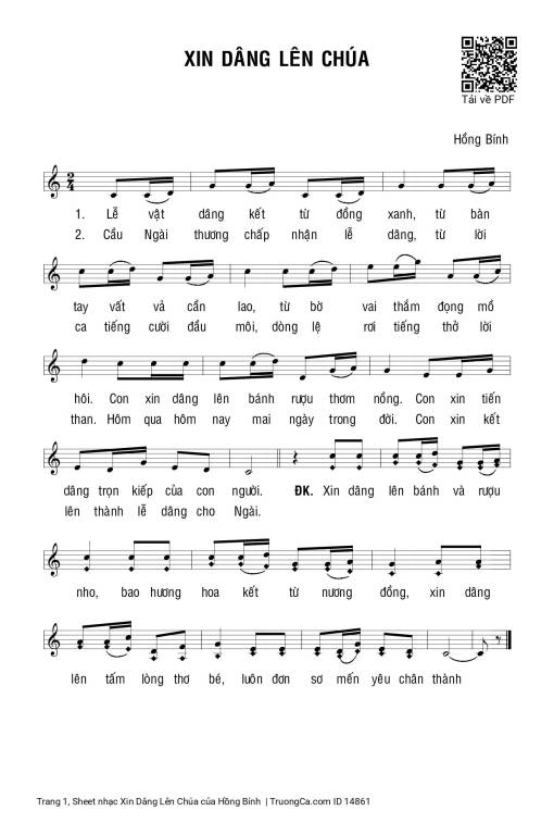 Sheet nhạc PDF bài Xin Dâng Lên Chúa