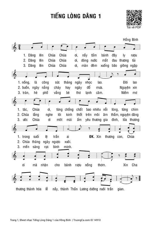 Sheet nhạc PDF bài Tiếng Lòng Dâng 1