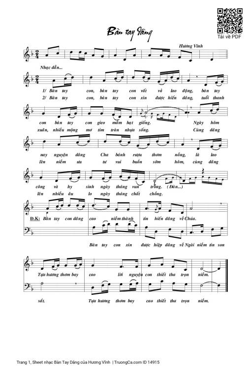 Sheet nhạc PDF bài Bàn Tay Dâng - Hương Vĩnh