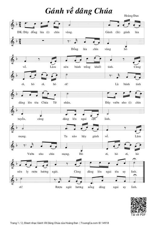 Sheet nhạc PDF bài Gánh Về Dâng Chúa