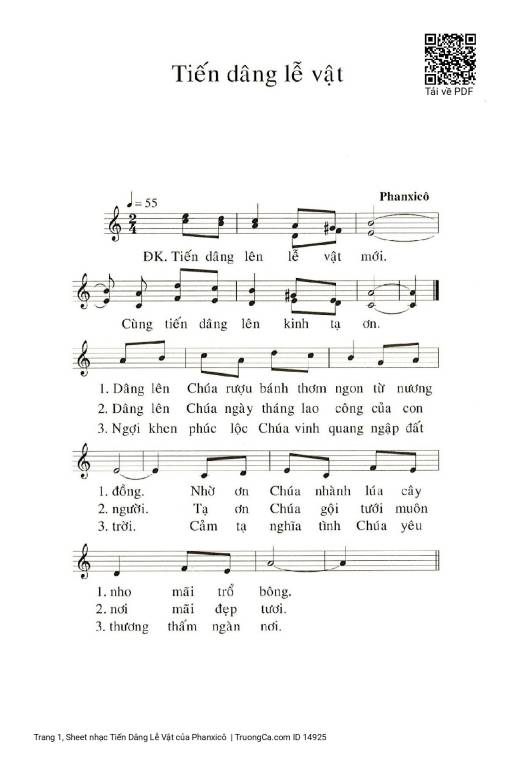 Sheet nhạc PDF bài Tiến Dâng Lễ Vật
