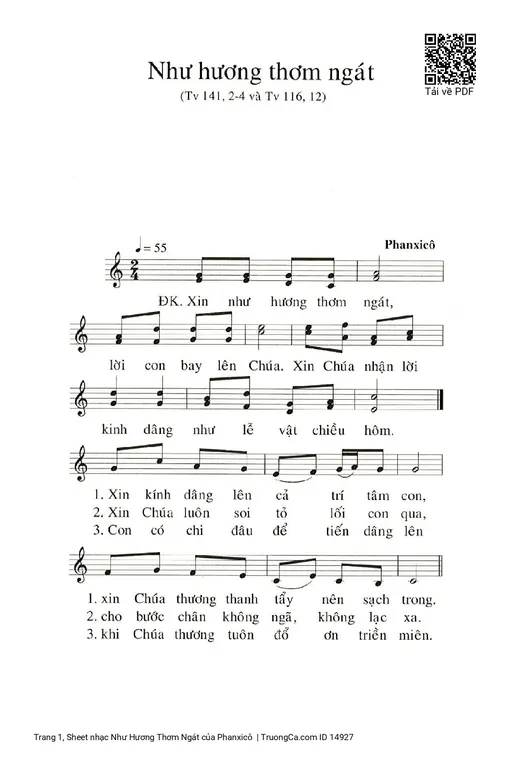 Sheet nhạc PDF bài Như Hương Thơm Ngát