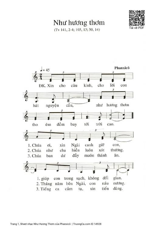 Sheet nhạc PDF bài Như Hương Thơm