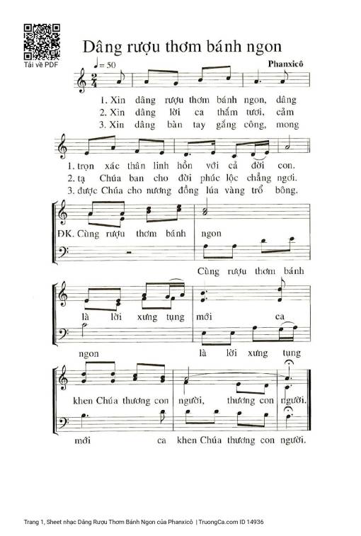 Sheet nhạc PDF bài Dâng Rượu Thơm Bánh Ngon