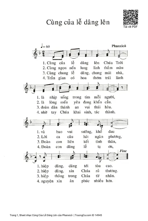Sheet nhạc PDF bài Cùng Của Lễ Dâng Lên
