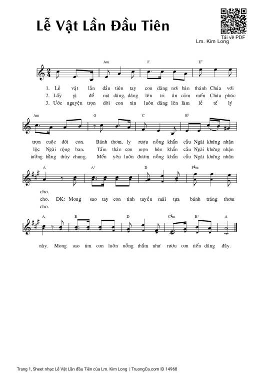 Sheet nhạc PDF bài Lễ Vật Lần đầu Tiên