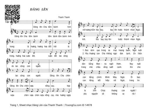 Sheet nhạc PDF bài Dâng Lên - Thanh Thanh