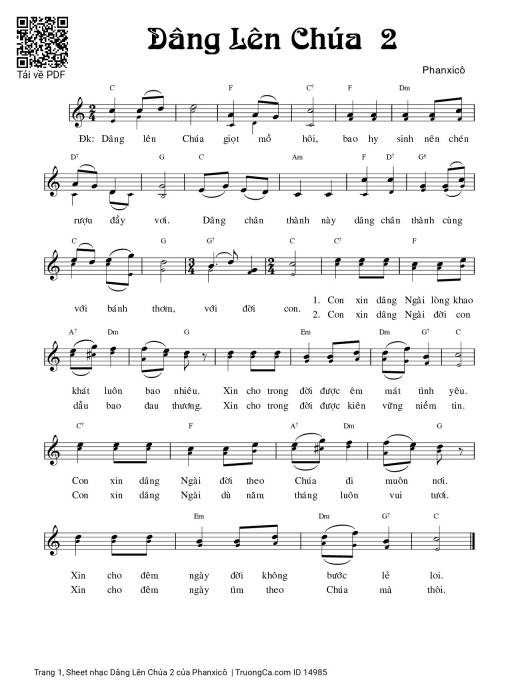 Sheet nhạc PDF bài Dâng Lên Chúa 2