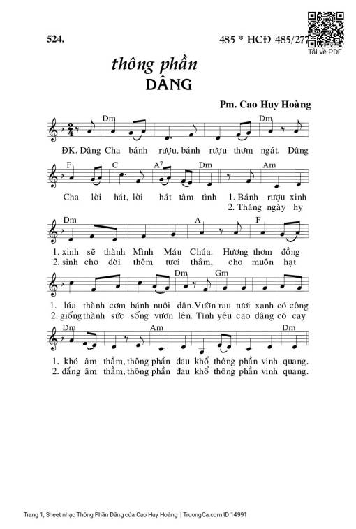 Sheet nhạc PDF bài Thông Phần Dâng