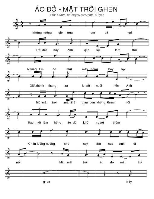 Sheet nhạc PDF bài Áo đỏ mặt trời ghen