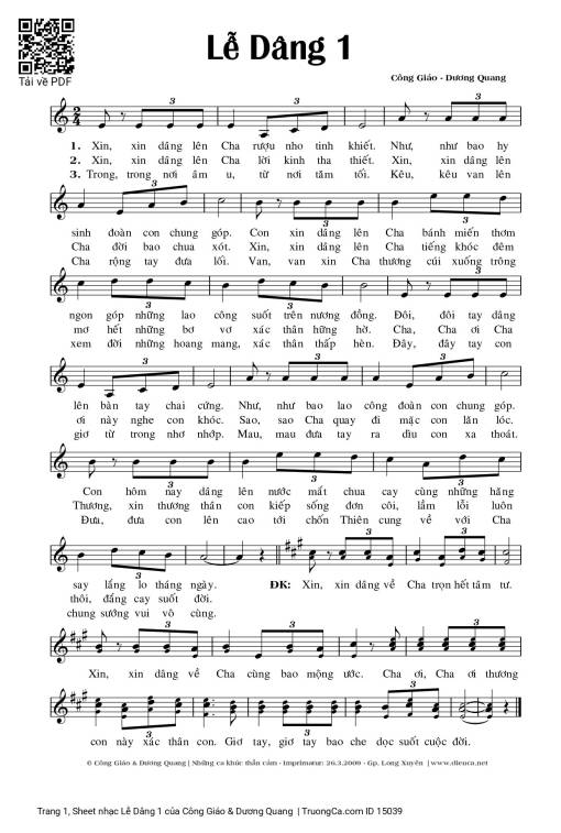 Sheet nhạc PDF bài Lễ Dâng 1 - Công Giáo & Dương Quang