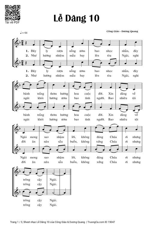Sheet nhạc PDF bài Lễ Dâng 10 - Công Giáo & Dương Quang