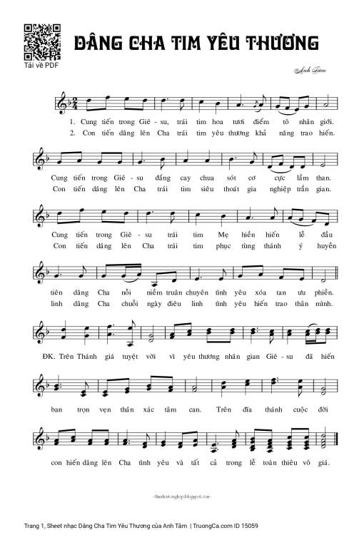 Sheet nhạc PDF bài Dâng Cha Tim Yêu Thương