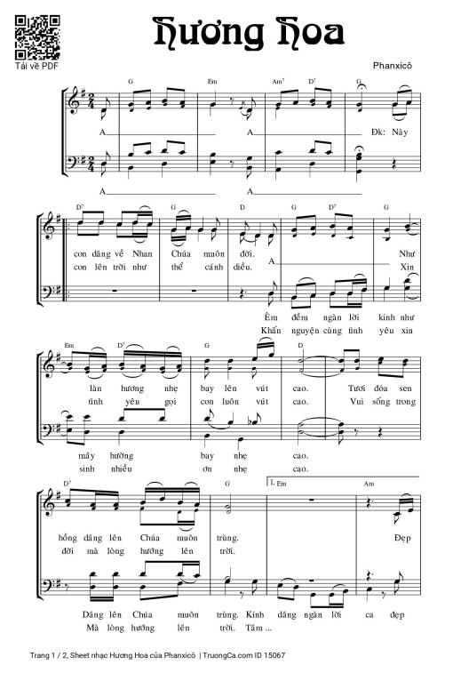 Sheet nhạc PDF bài Hương Hoa - Phanxicô