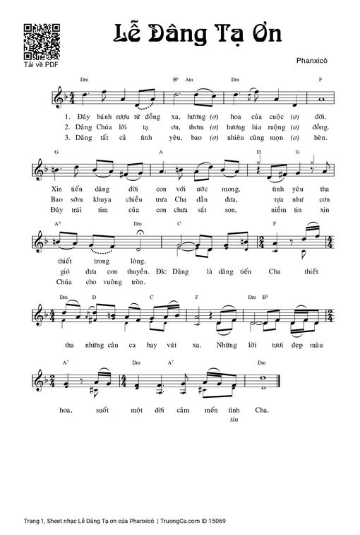 Sheet nhạc PDF bài Lễ Dâng Tạ ơn