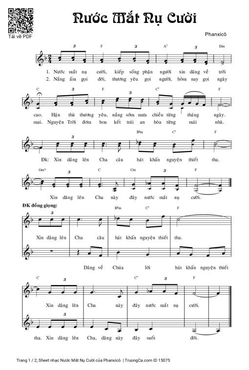 Sheet nhạc PDF bài Nước Mắt Nụ Cười