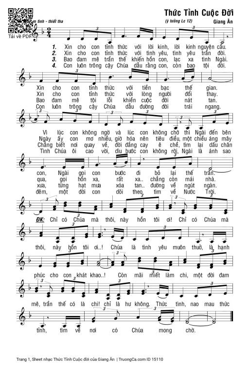 Sheet nhạc PDF bài Thức Tỉnh Cuộc đời