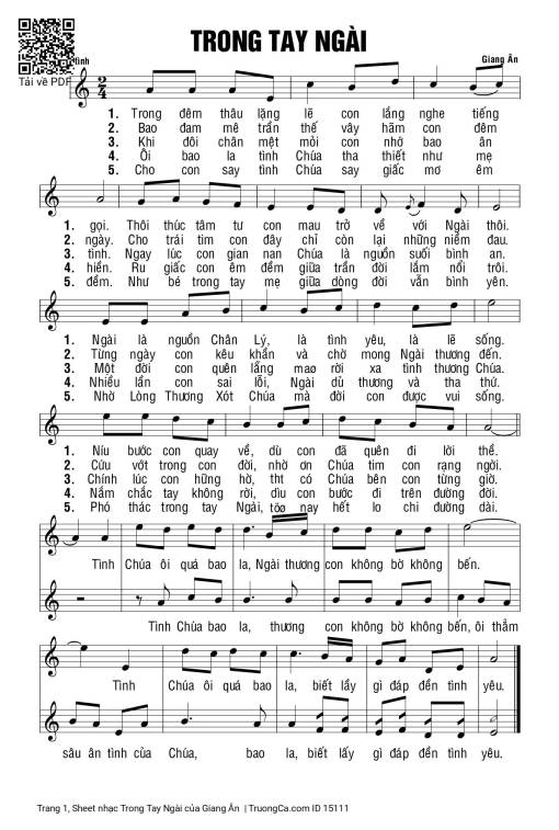 Sheet nhạc PDF bài Trong Tay Ngài