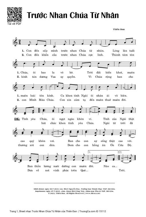 Sheet nhạc PDF bài Trước Nhan Chúa Từ Nhân
