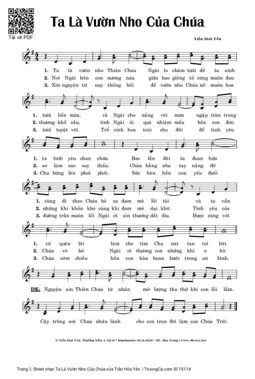 Sheet nhạc PDF bài Ta Là Vườn Nho Của Chúa