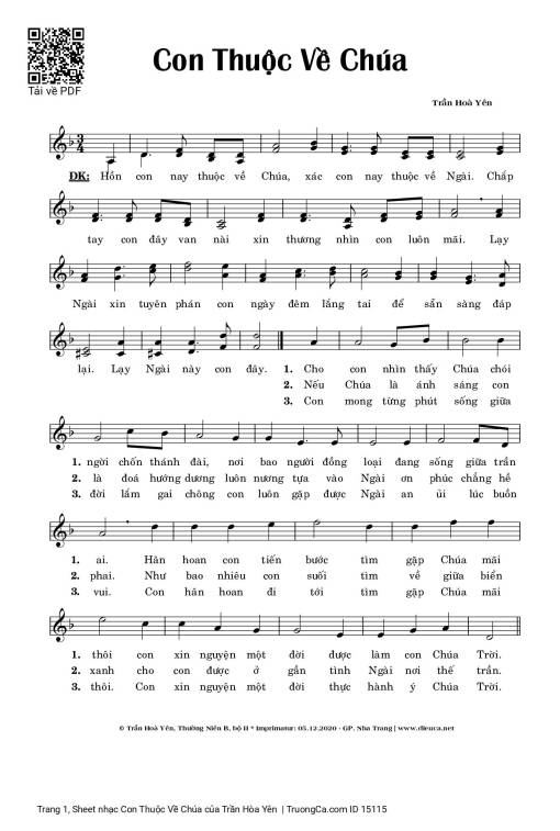 Sheet nhạc PDF bài Con Thuộc Về Chúa