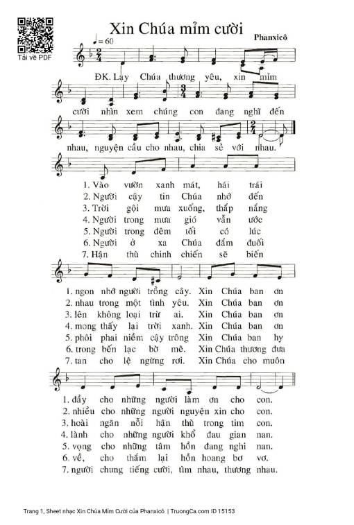 Sheet nhạc PDF bài Xin Chúa Mỉm Cười