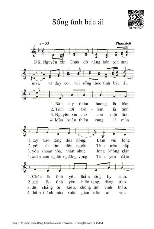 Sheet nhạc PDF bài Sống Tình Bác ái