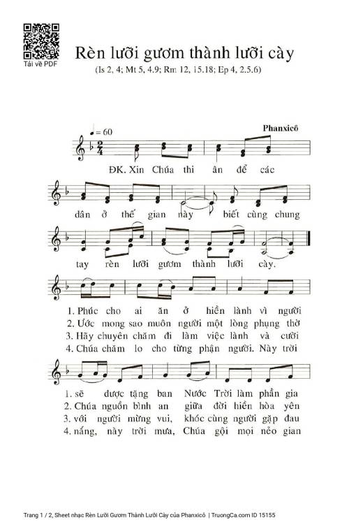 Sheet nhạc PDF bài Rèn Lưỡi Gươm Thành Lưỡi Cày