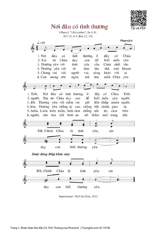 Sheet nhạc PDF bài Nơi đâu Có Tình Thương