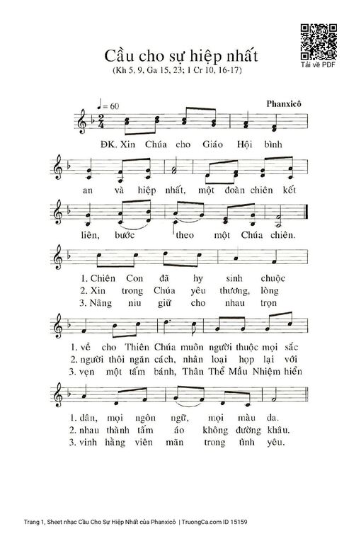 Sheet nhạc PDF bài Cầu Cho Sự Hiệp Nhất