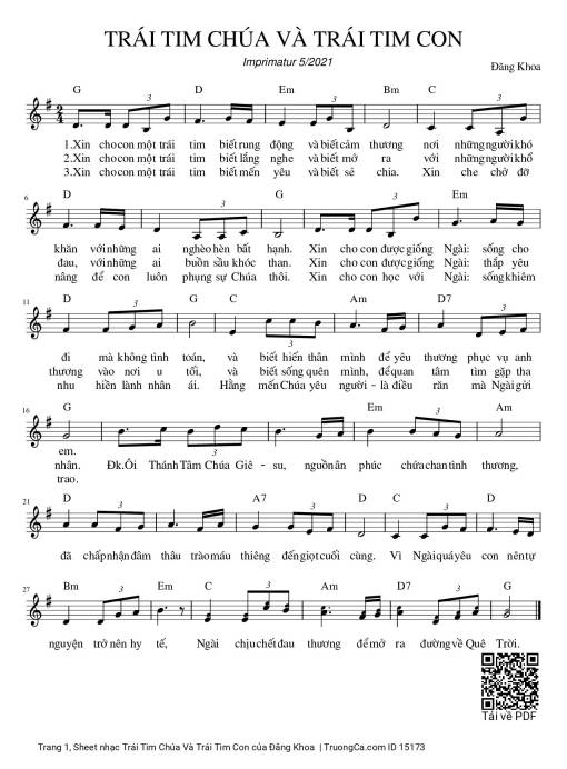 Sheet nhạc PDF bài Trái Tim Chúa Và Trái Tim Con